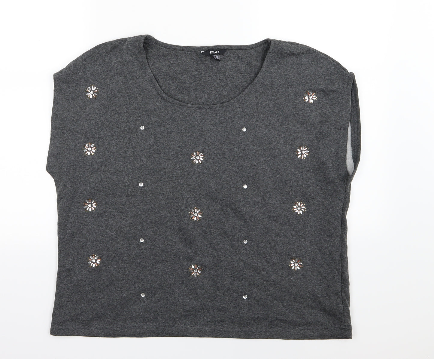 ESMARA Womens Grey Floral Jersey Pullover Sweatshirt Size L