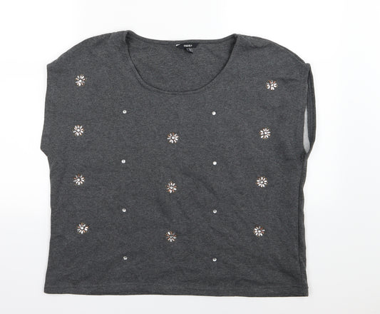 ESMARA Womens Grey Floral Jersey Pullover Sweatshirt Size L