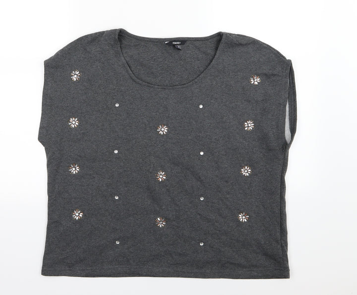 ESMARA Womens Grey Floral Jersey Pullover Sweatshirt Size L