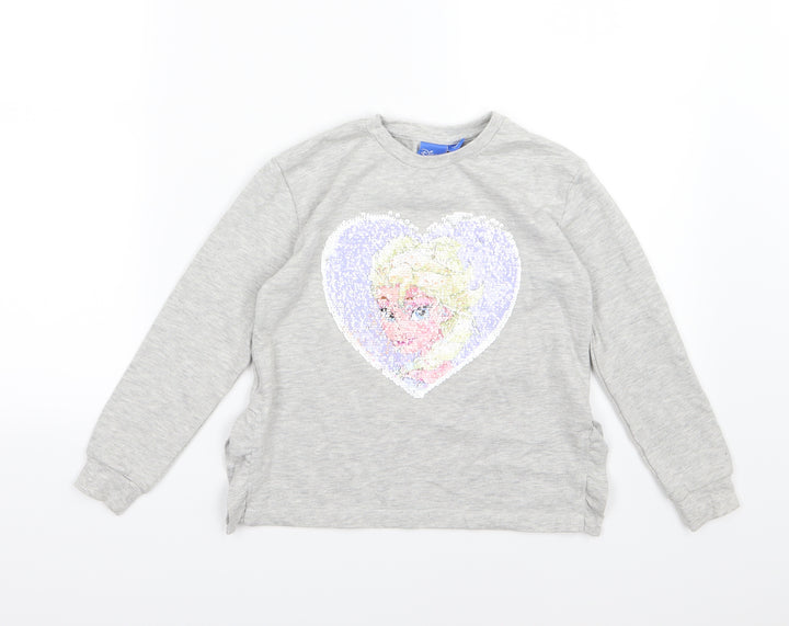 Primark Girls Grey Jersey Pullover Sweatshirt Size 7-8 Years - Frozen Elsa and Anna