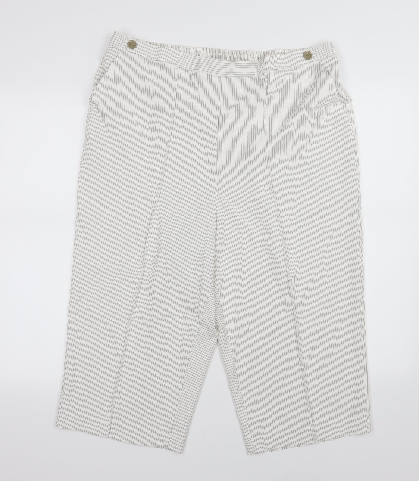 Bonmarché Womens White Striped Rayon Chino Shorts Size 18