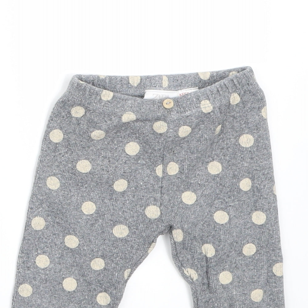 Zara Girls Grey Polka Dot  Sweatpants Leggings Size 9-12 Months