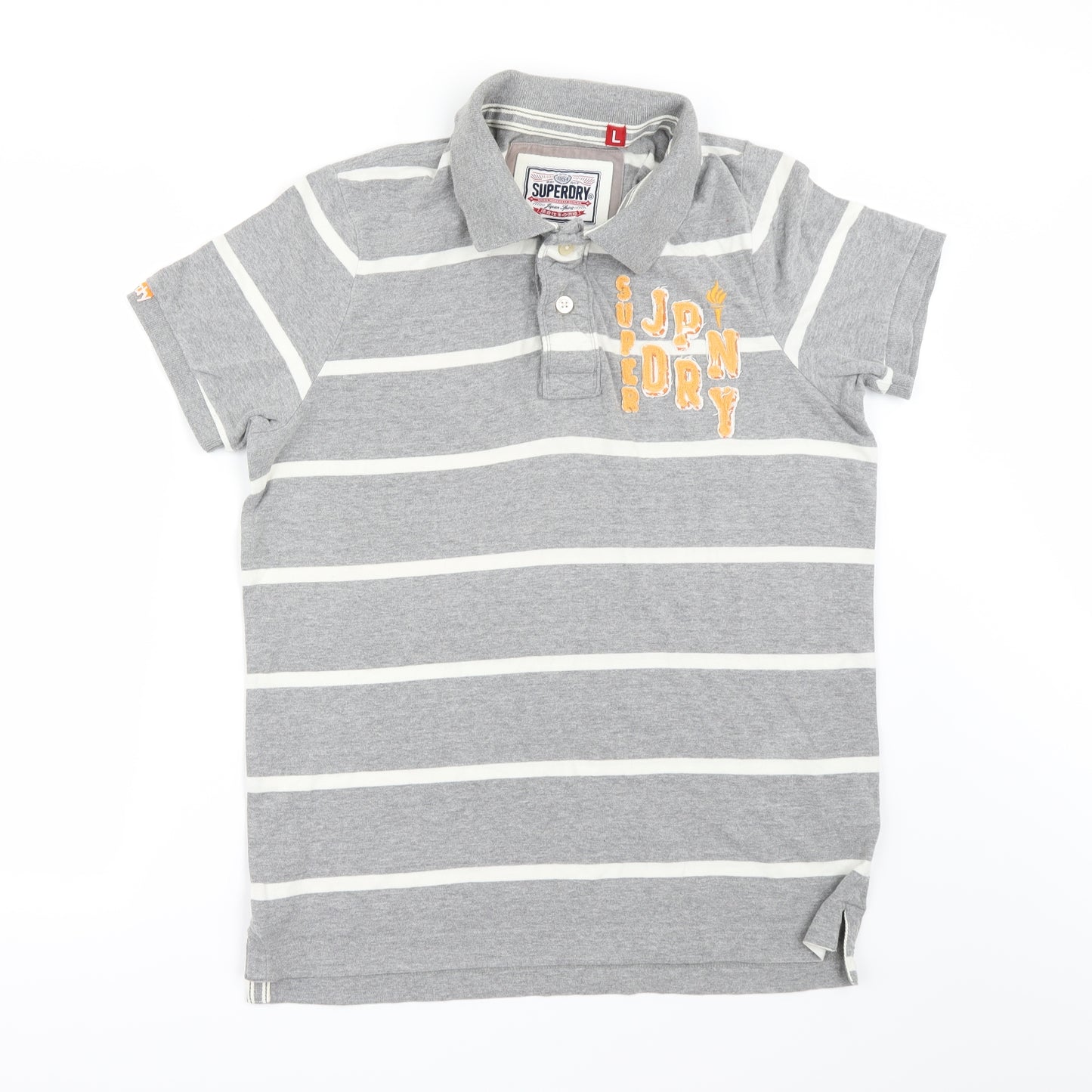 Superdry Mens Grey Striped   Polo Size L