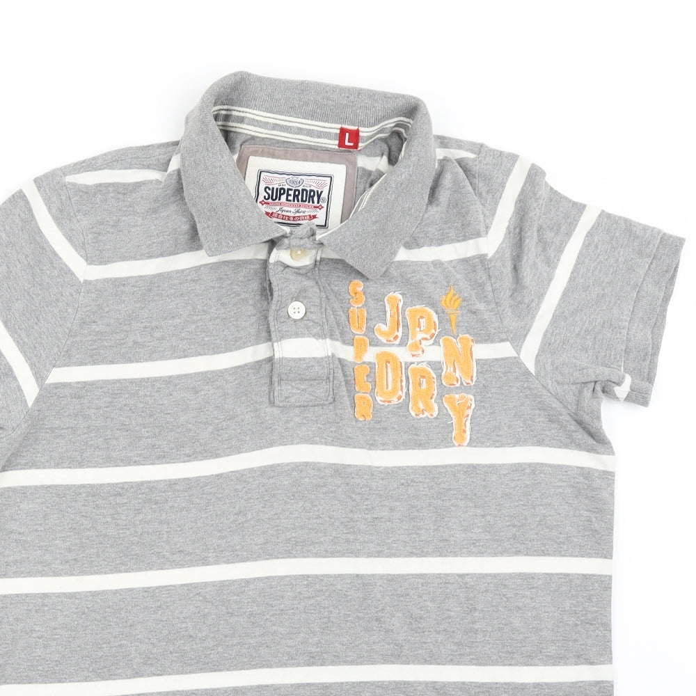 Superdry Mens Grey Striped   Polo Size L