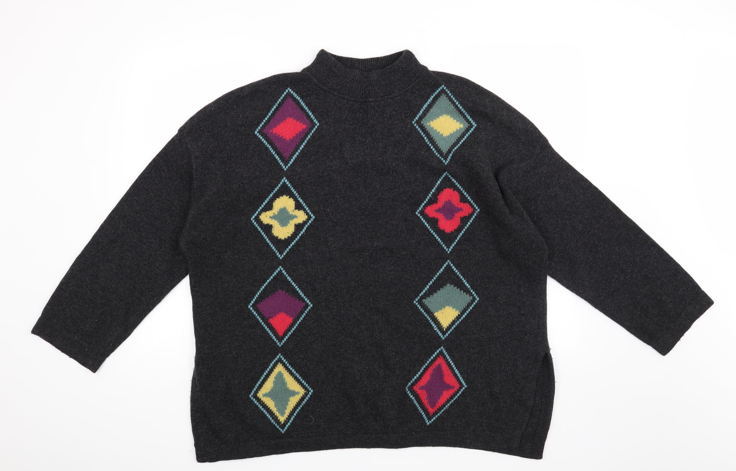 United Colors of Benetton Womens Grey Argyle/Diamond  Pullover Jumper Size M