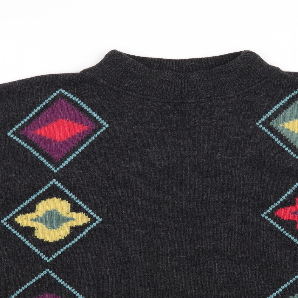 United Colors of Benetton Womens Grey Argyle/Diamond  Pullover Jumper Size M