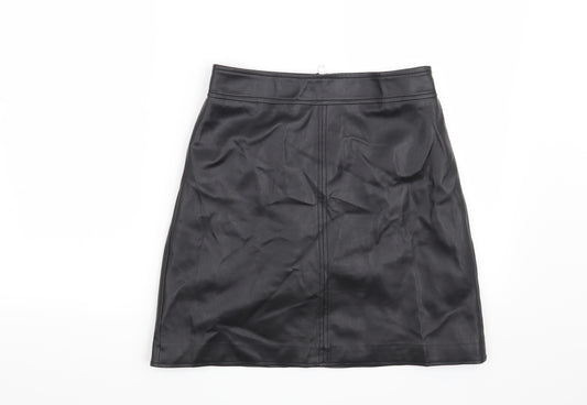 Front view of Warehouse women’s black mini skirt, size UK 10