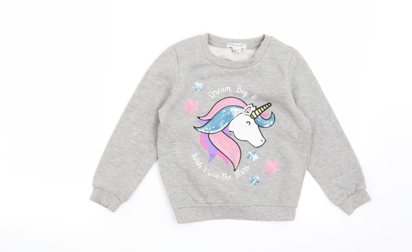 Primark Girls Grey   Pullover Sweatshirt Size 5-6 Years  - Dream big & wish upon the stars