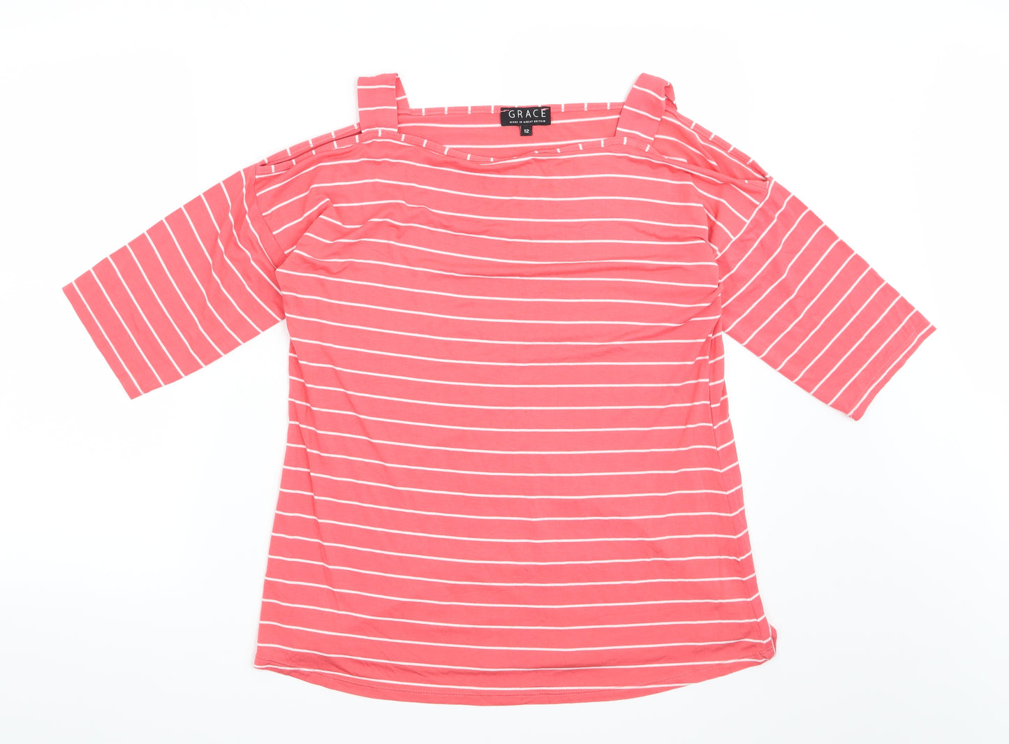 Grace Womens Red Striped  Basic Blouse Size 12