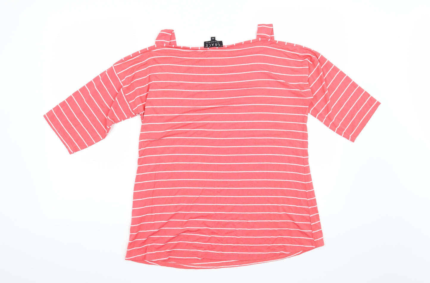 Grace Womens Red Striped  Basic Blouse Size 12