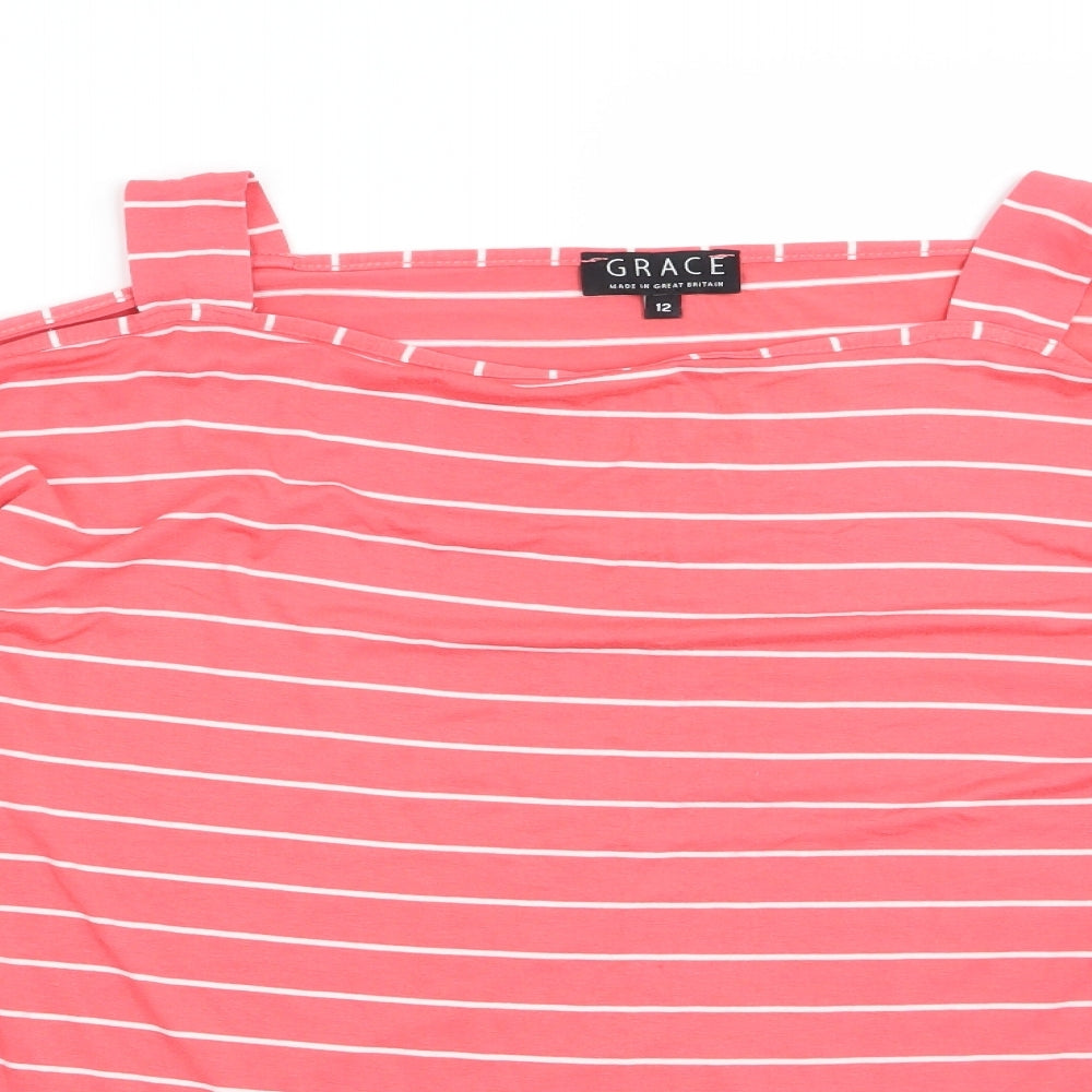 Grace Womens Red Striped  Basic Blouse Size 12