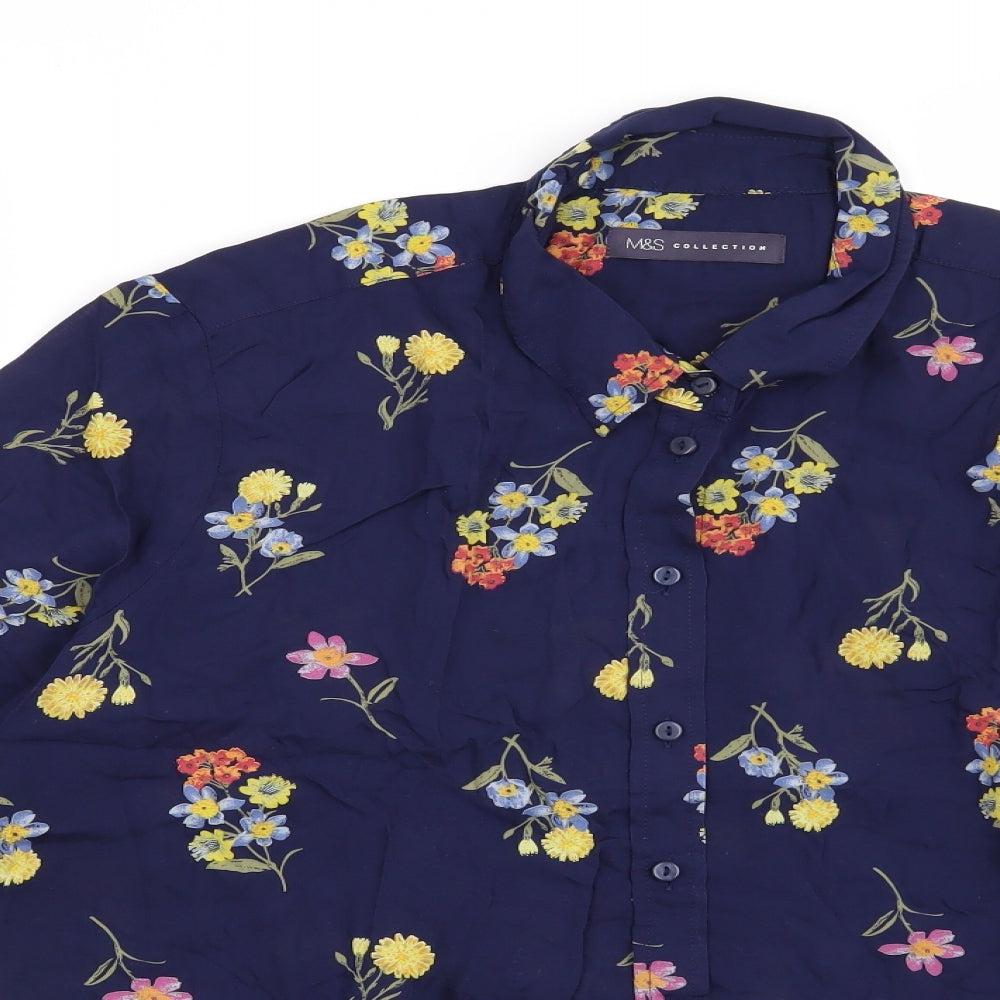 Marks and Spencer Womens Blue Floral  Basic Blouse Size 12