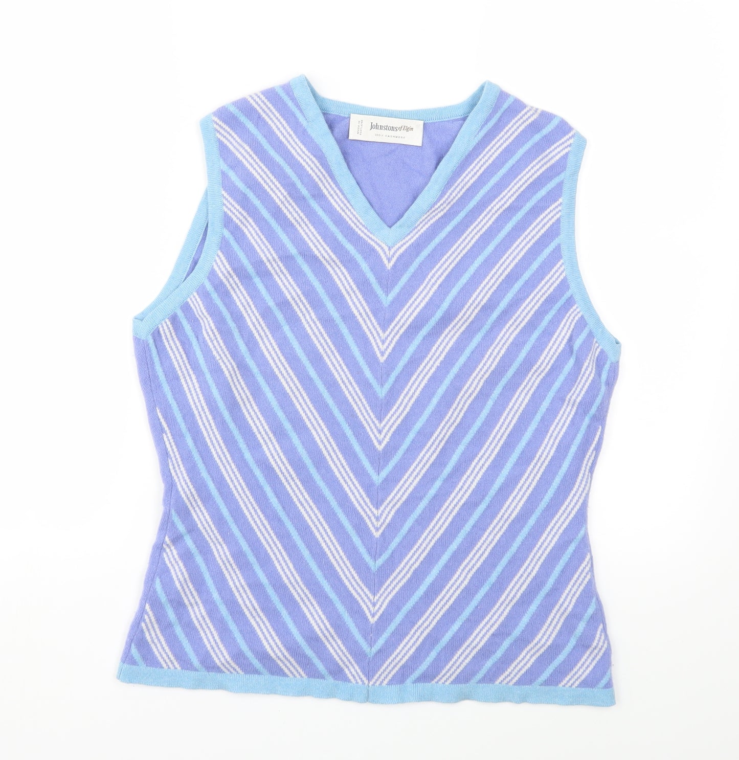Johnstons of Elgin Womens Blue Striped Knit Pullover Jumper Size 12