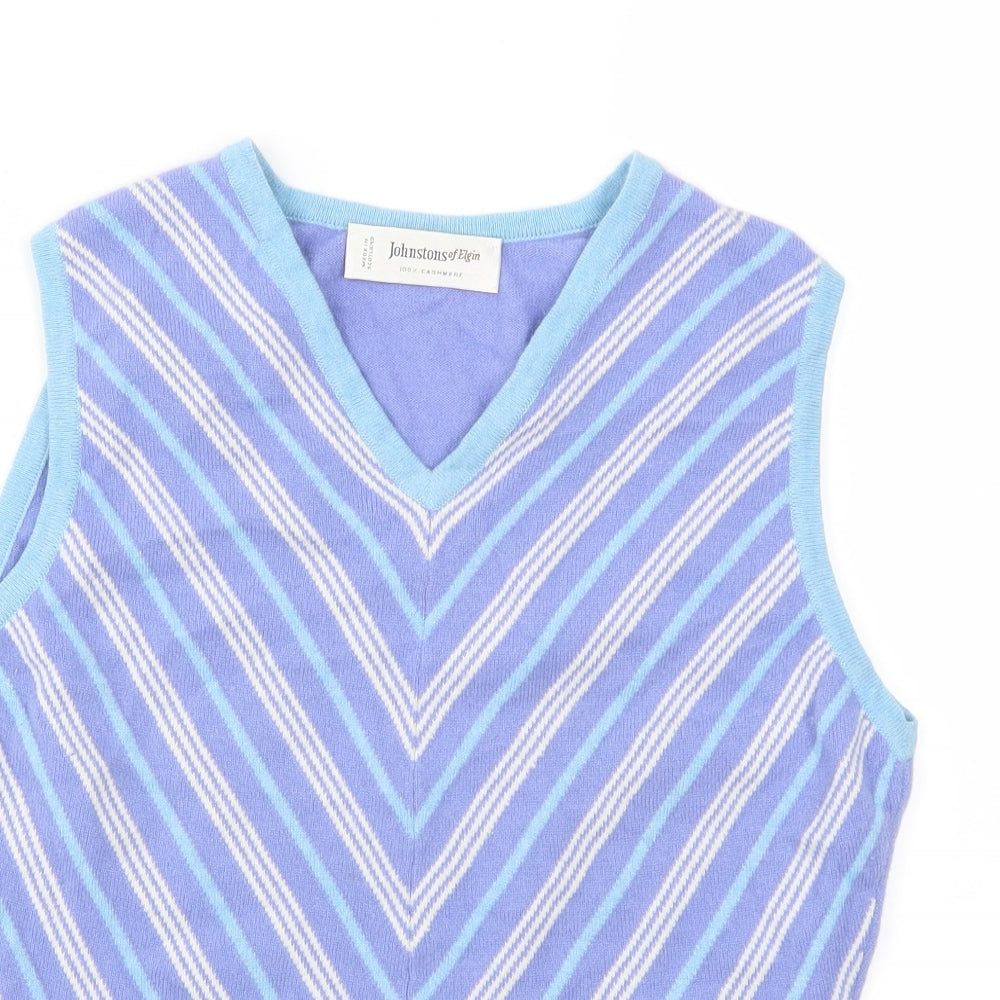 Johnstons of Elgin Womens Blue Striped Knit Pullover Jumper Size 12