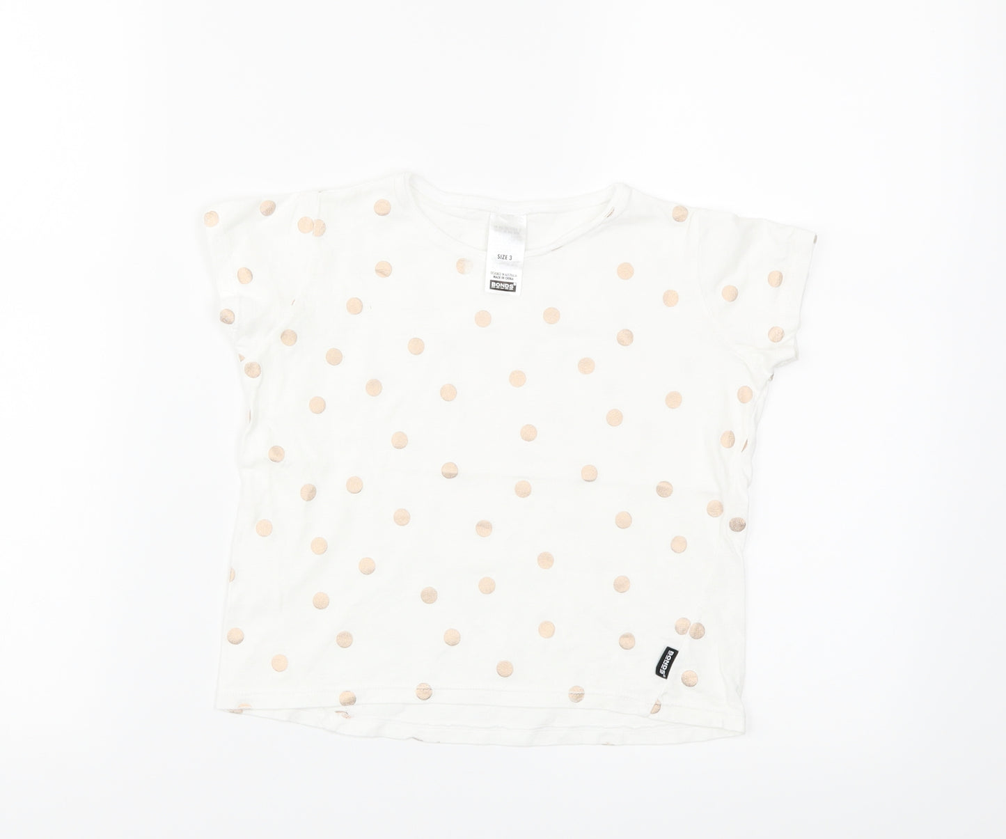 Bonds Girls White Polka Dot  Basic T-Shirt Size 3 Years
