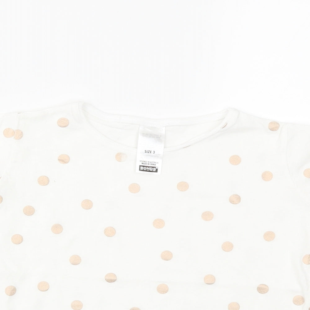 Bonds Girls White Polka Dot  Basic T-Shirt Size 3 Years
