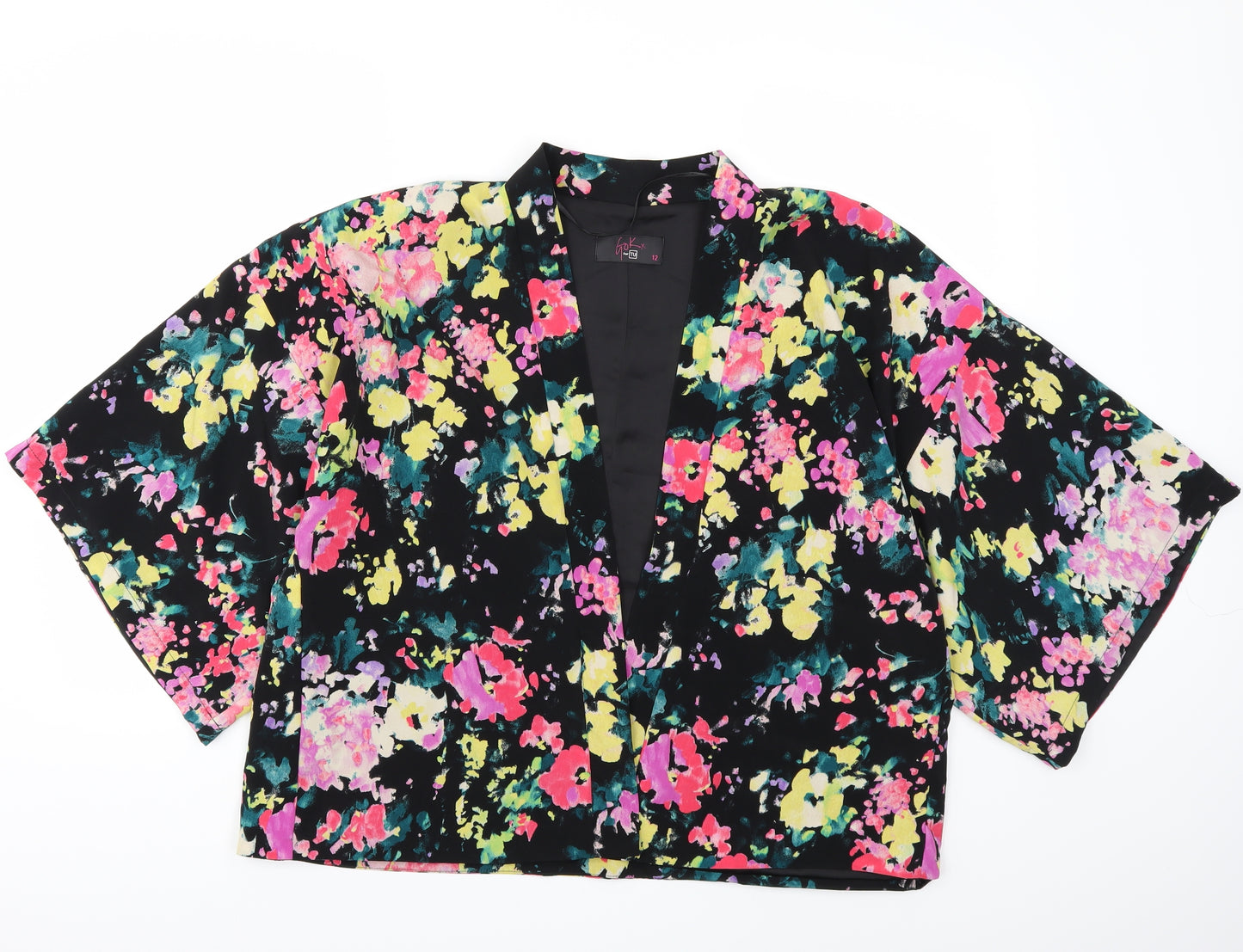 GOK Womens Black Floral  Jacket Coat Size 12