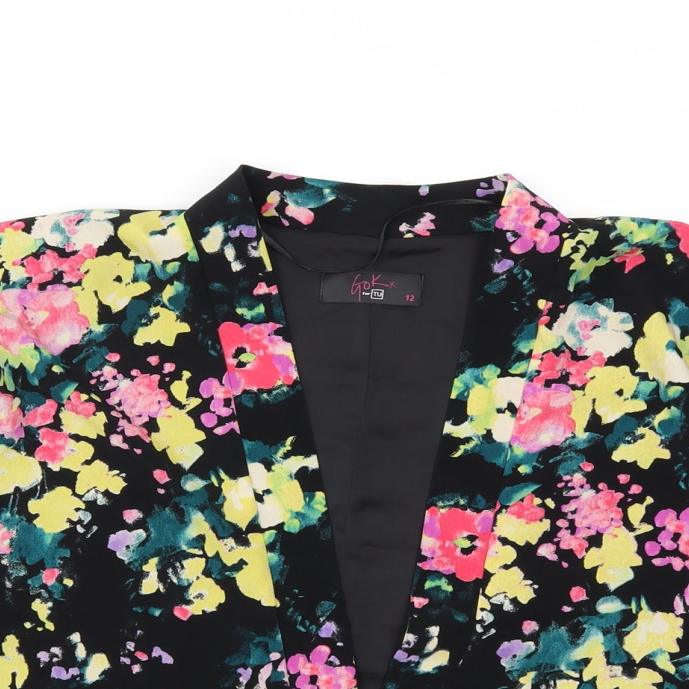 GOK Womens Black Floral  Jacket Coat Size 12