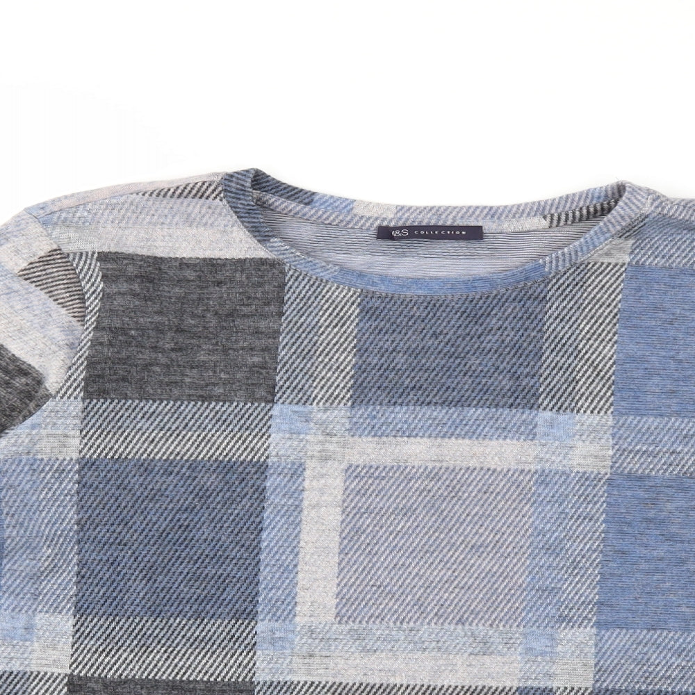 Marks and Spencer Womens Blue Check  Pullover Jumper Size 18