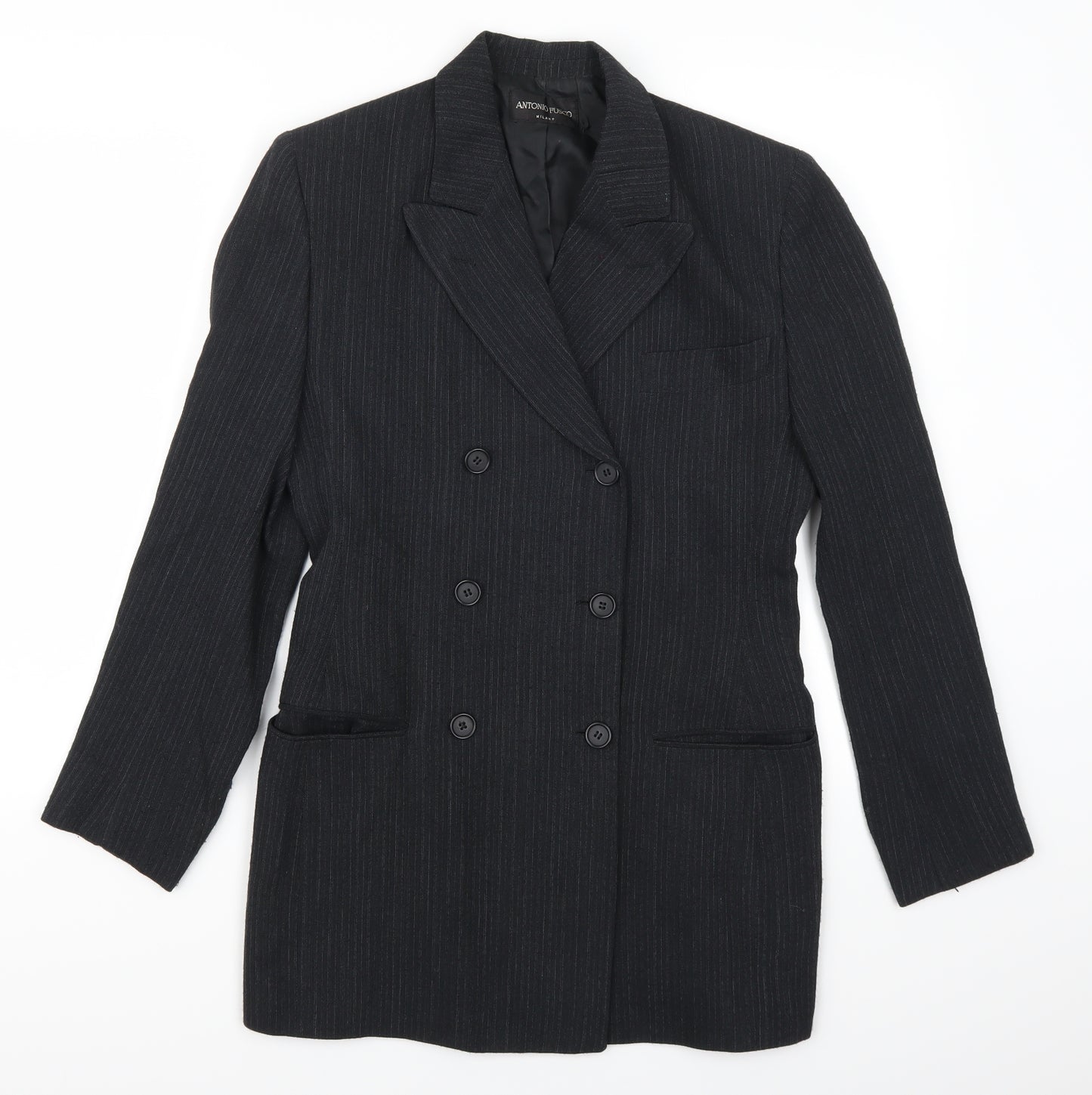 Antonio Fusco Womens Grey Striped  Jacket Suit Jacket Size 10