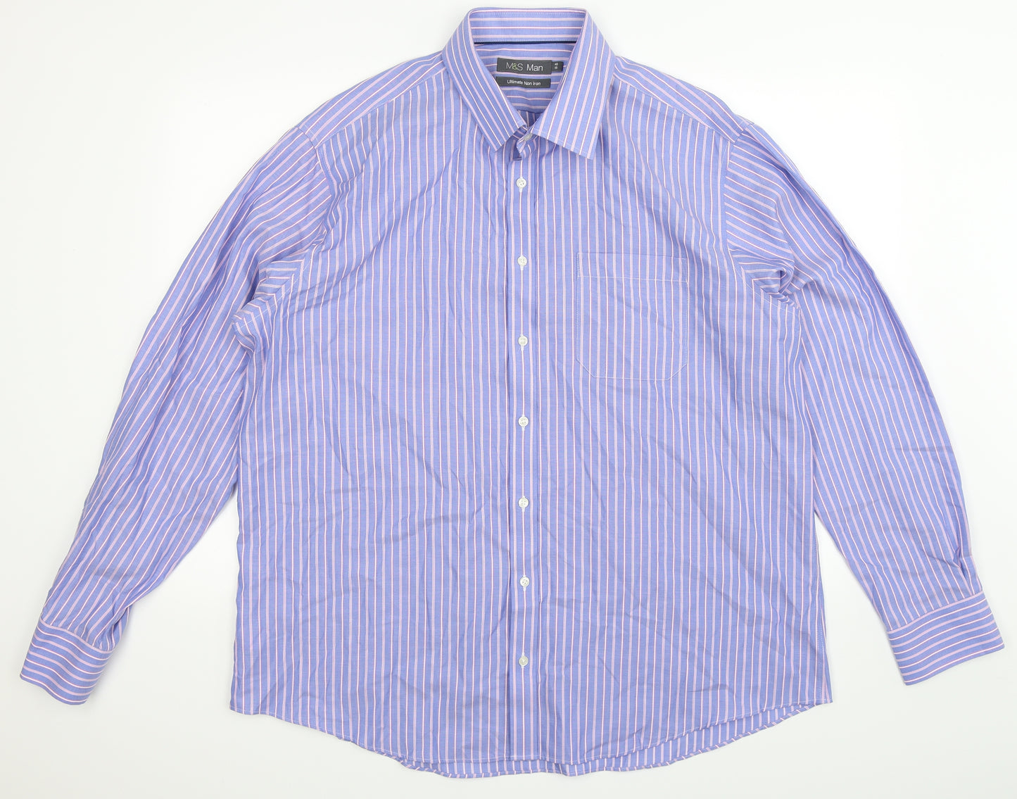 Marks and Spencer Mens Blue Striped   Dress Shirt Size 18