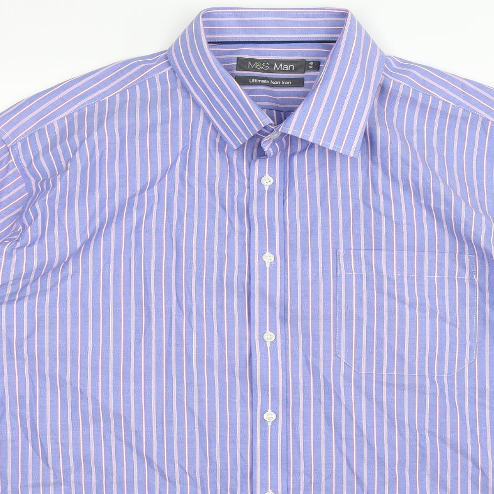 Marks and Spencer Mens Blue Striped   Dress Shirt Size 18