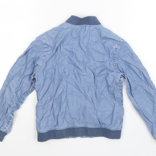 Preworn Girls Blue Floral Denim Bomber Jacket Jacket Size S