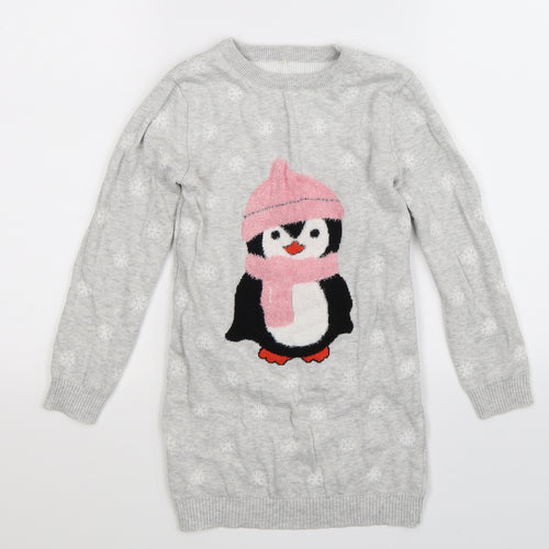 Preworn Girls Grey  Knit Jumper Dress  Size S