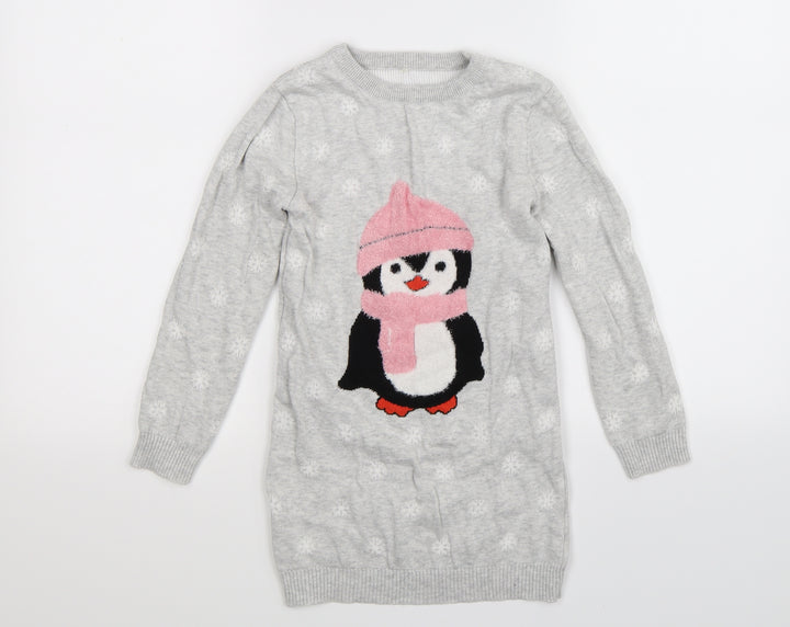 Preworn Girls Grey Knit Jumper Dress Size S
