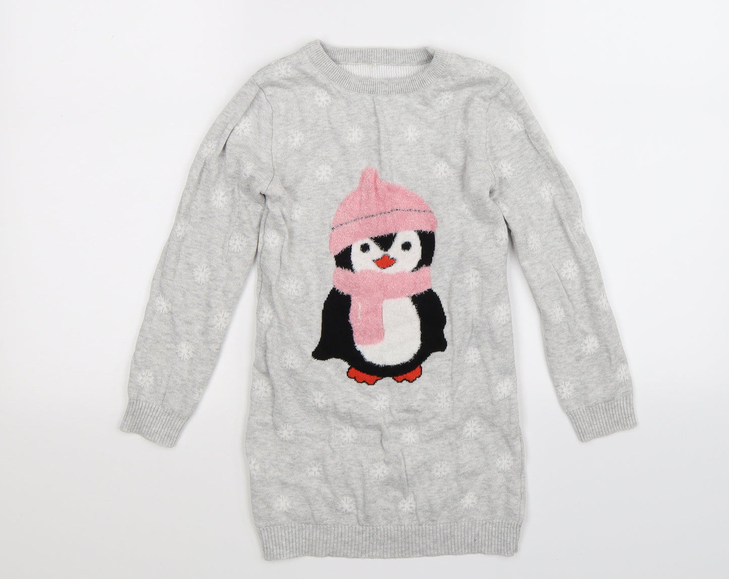 Preworn Girls Grey  Knit Jumper Dress  Size S
