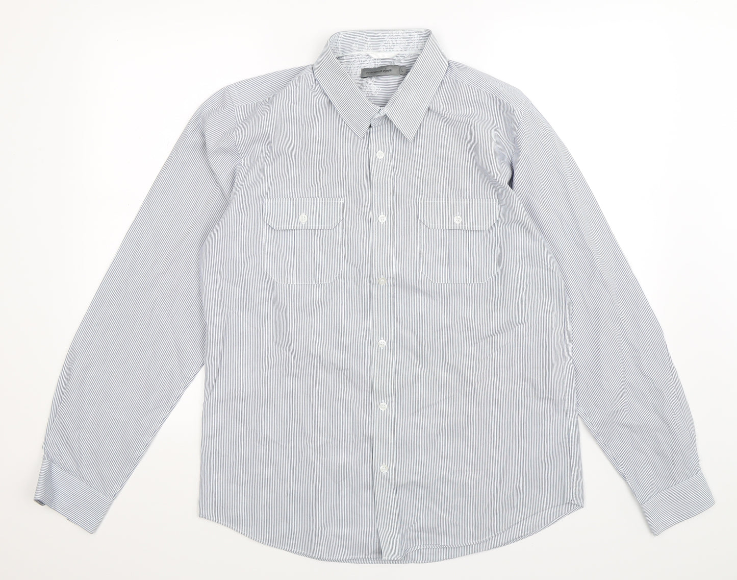 Cedar Wood State Mens Blue Striped   Dress Shirt Size L
