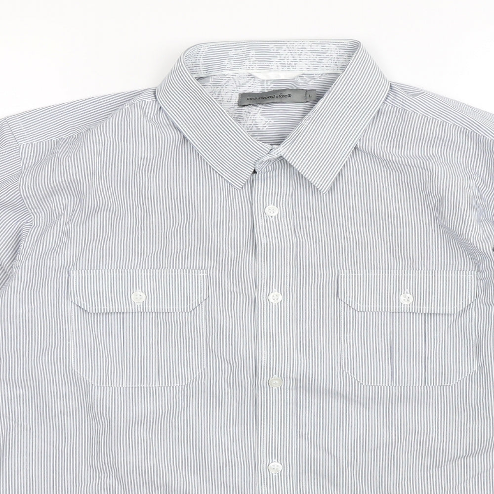 Cedar Wood State Mens Blue Striped   Dress Shirt Size L