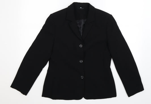 Front view of Anne Brooks women’s black jacket suit jacket, size UK 12