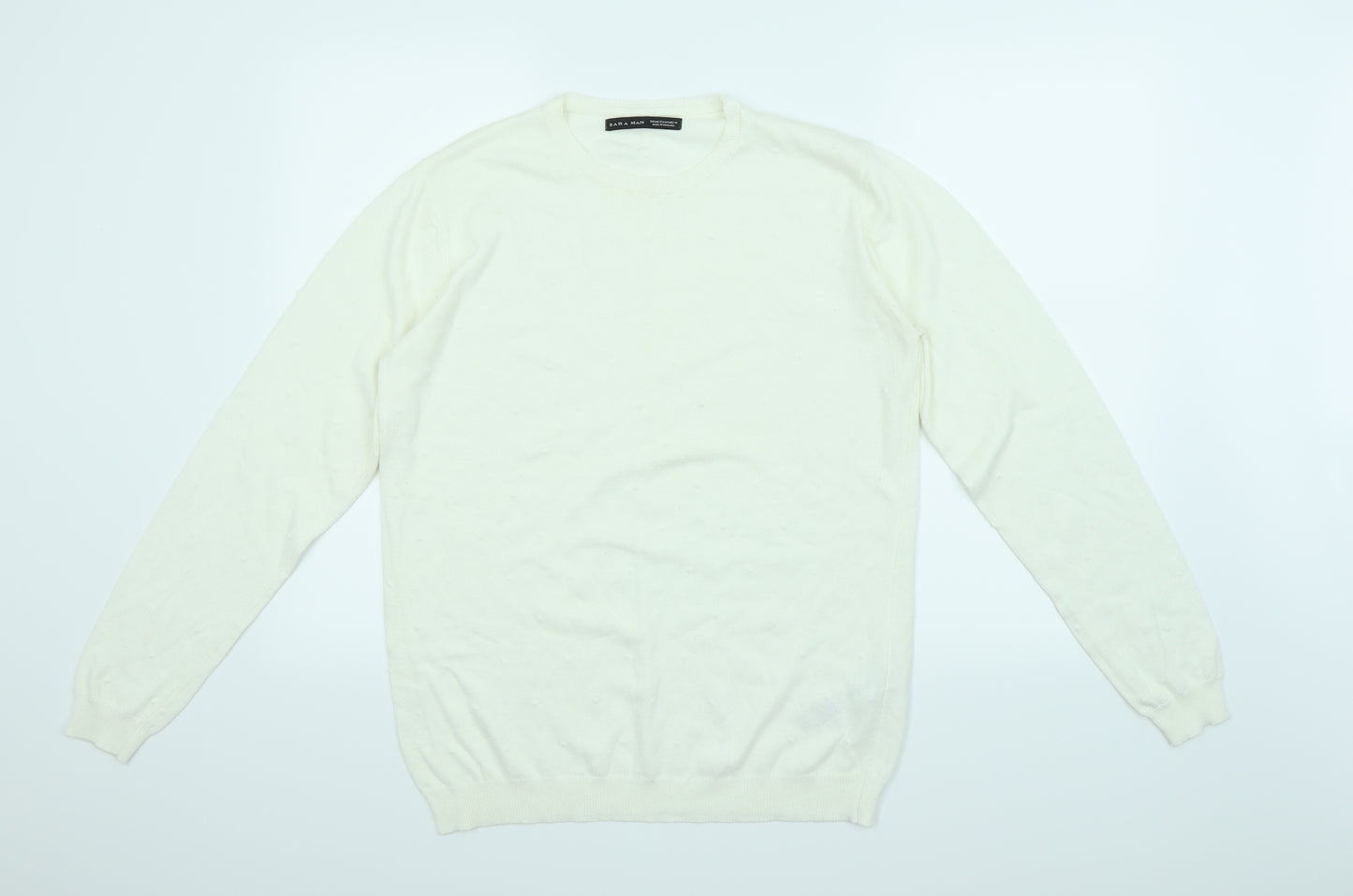 Zara Man Mens White  Knit Pullover Jumper Size M