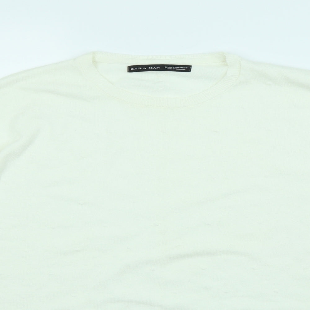 Zara Man Mens White  Knit Pullover Jumper Size M