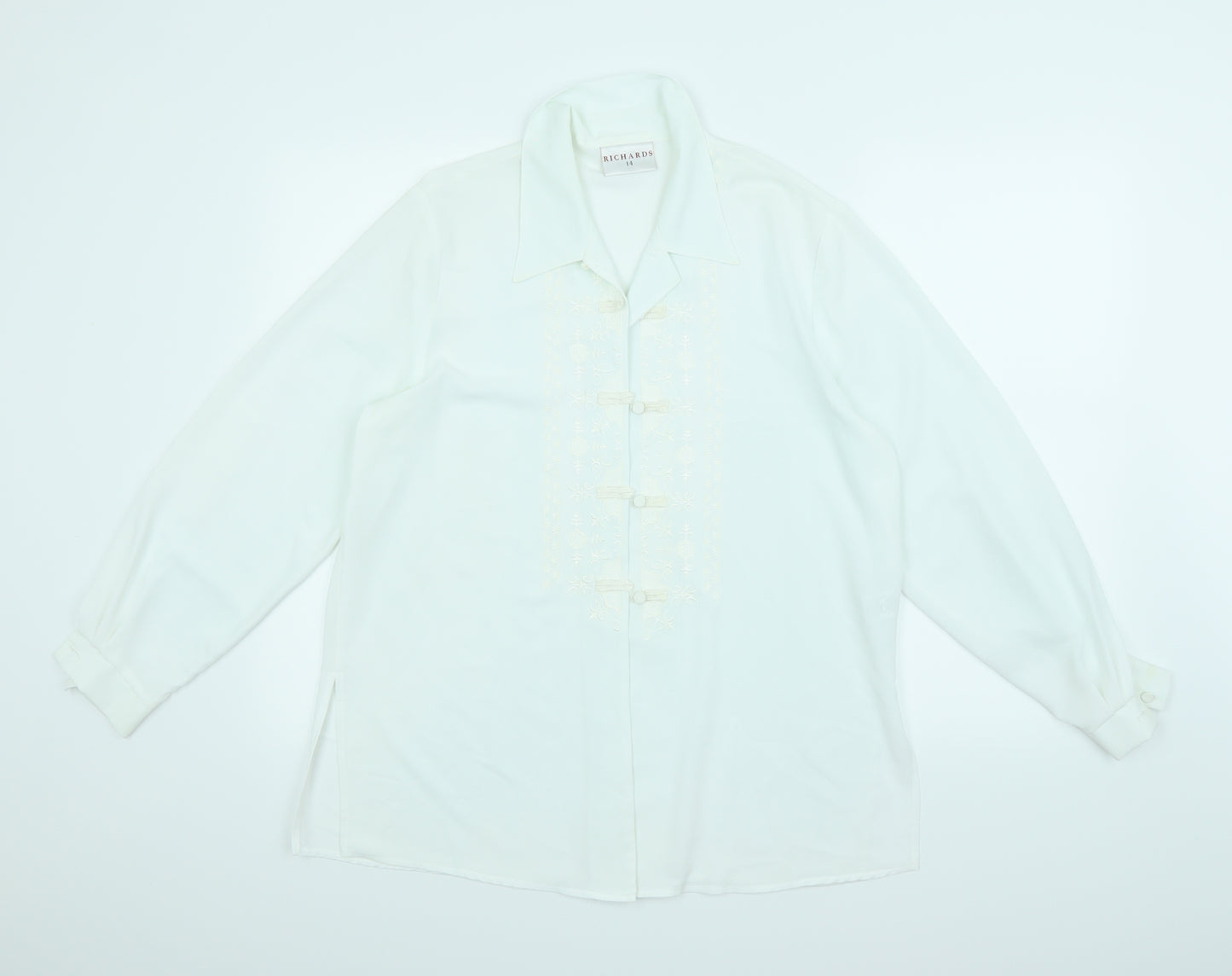 Richards Womens White Geometric  Basic Blouse Size 14