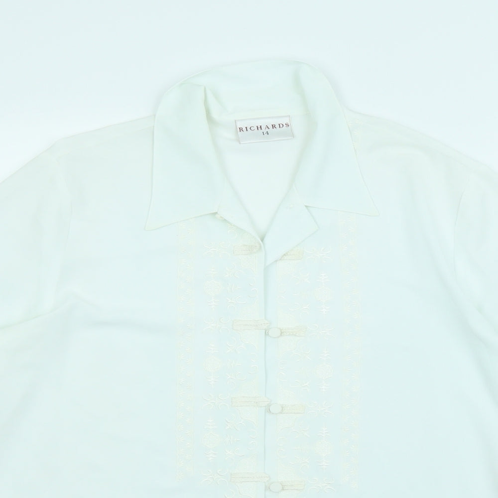 Richards Womens White Geometric  Basic Blouse Size 14