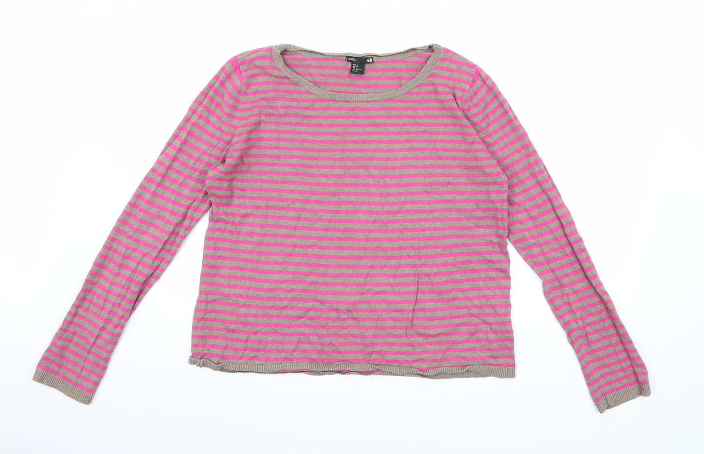 H&M Womens Pink Striped Knit Pullover Jumper Size M