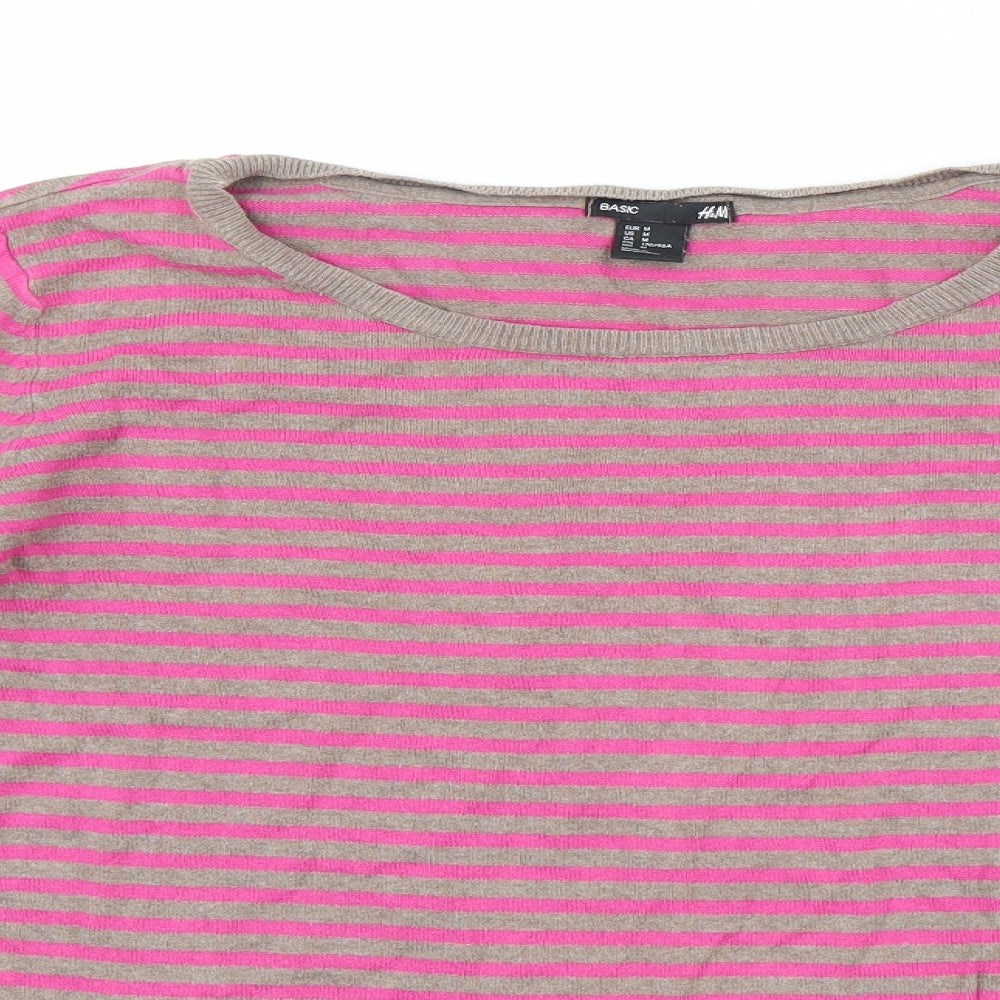 H&M Womens Pink Striped Knit Pullover Jumper Size M