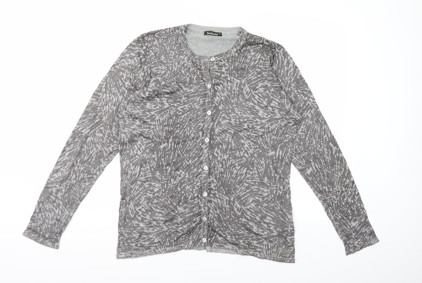 Bonmarché Womens Grey Geometric Knit Cardigan Jumper Size M