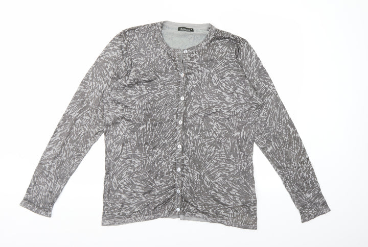 Bonmarché Womens Grey Geometric Knit Cardigan Jumper Size M