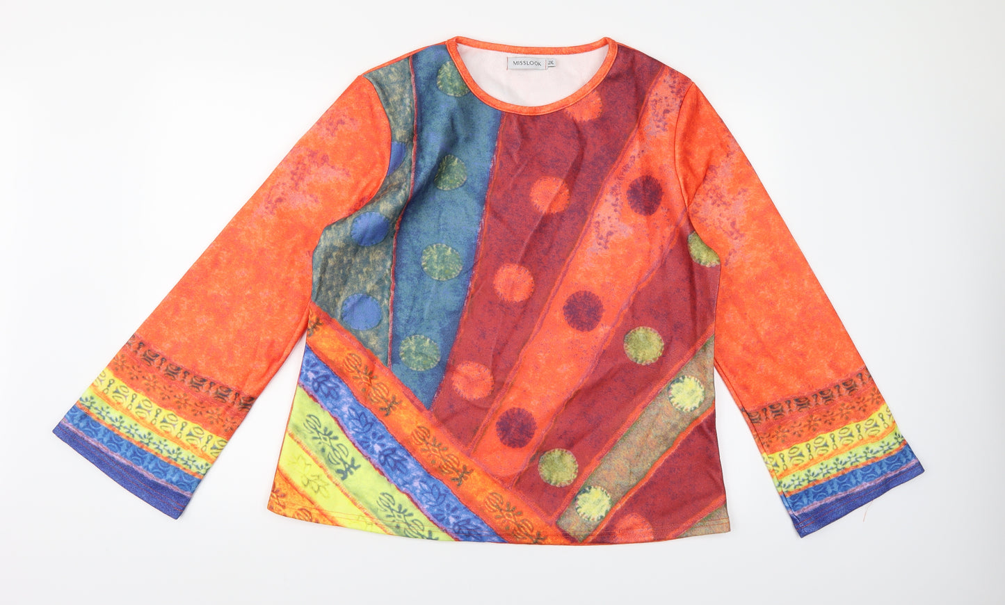 MissLook Womens Orange Geometric  Basic Blouse Size 2XL