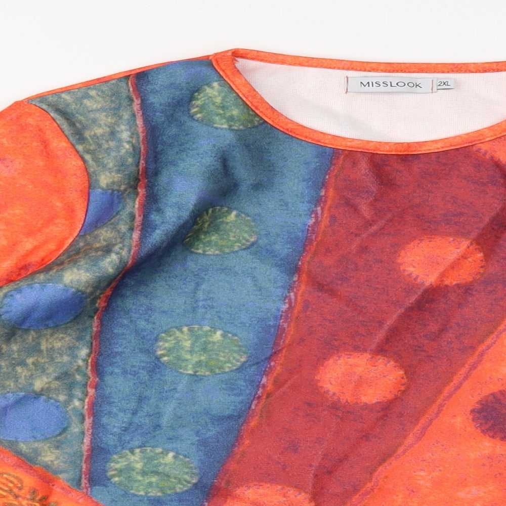 MissLook Womens Orange Geometric  Basic Blouse Size 2XL
