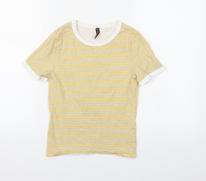 Divided Womens Yellow Striped Basic T-Shirt Size XS