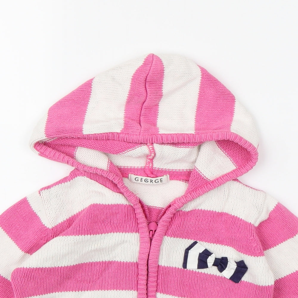 George Girls Pink Striped Knit Full Zip Hoodie Size 2-3 Years