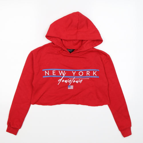 New Look Girls Red  Jersey Pullover Hoodie Size 10-11 Years  - new york. cropped