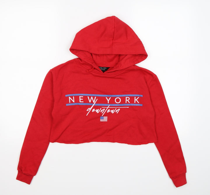 New Look Girls Red Jersey Pullover Hoodie Size 10-11 Years - new york. cropped