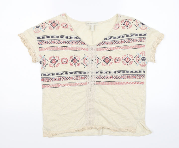 Springfield Womens Beige Floral Knit Pullover Jumper Size M