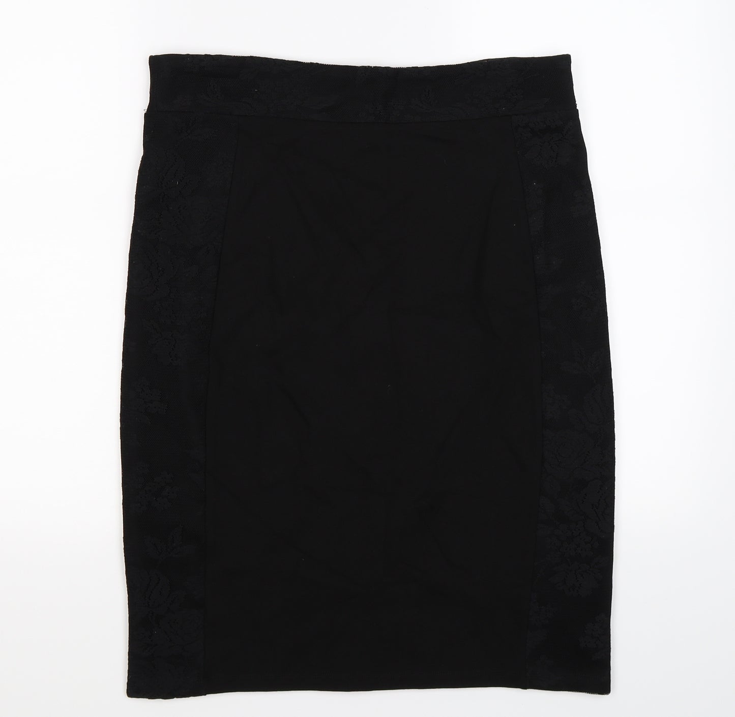 Oasis Womens Black Floral  Straight & Pencil Skirt Size L  - lace floral trim