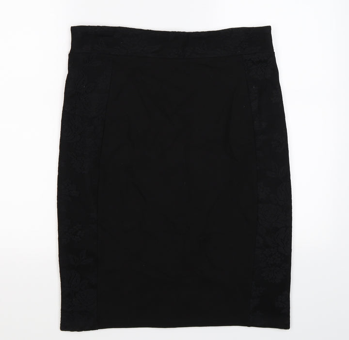 Oasis Womens Black Floral Straight & Pencil Skirt Size L - lace floral trim